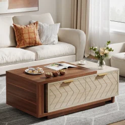 Best Tribesigns Extendable Coffee Table, Center Table Cocktail Table with 2 Storage Drawers