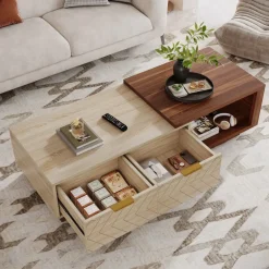 Best Tribesigns Extendable Coffee Table, Center Table Cocktail Table with 2 Storage Drawers
