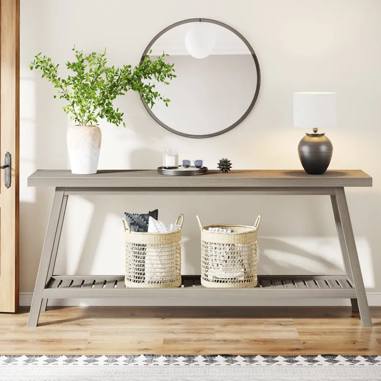 Cheap Tribesigns Farmhouse Console Table, 70.9" Entryway Table 2 - Tier Sofa Table