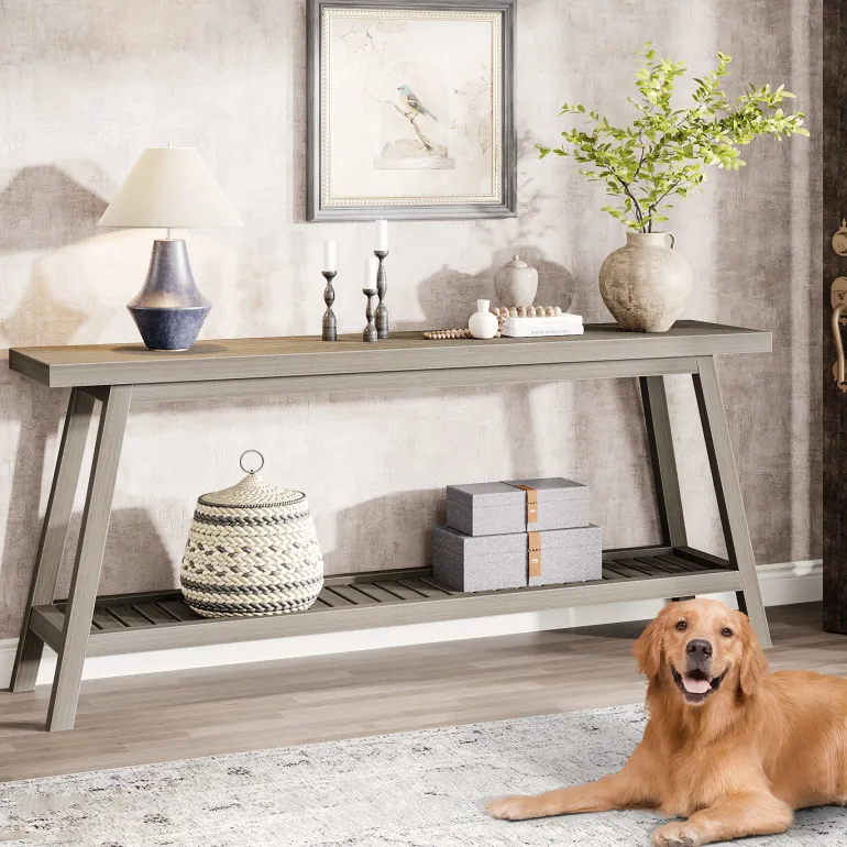 Cheap Tribesigns Farmhouse Console Table, 70.9" Entryway Table 2 - Tier Sofa Table