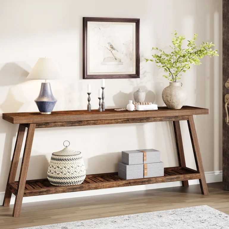 Cheap Tribesigns Farmhouse Console Table, 70.9" Entryway Table 2 - Tier Sofa Table