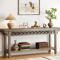 Shop Tribesigns Farmhouse Console Table, 70.8" Narrow Wood Sofa Table with Storage