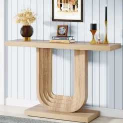 Clearance Tribesigns Farmhouse Console Table, 39" Wood Entryway Table with Geometric Base