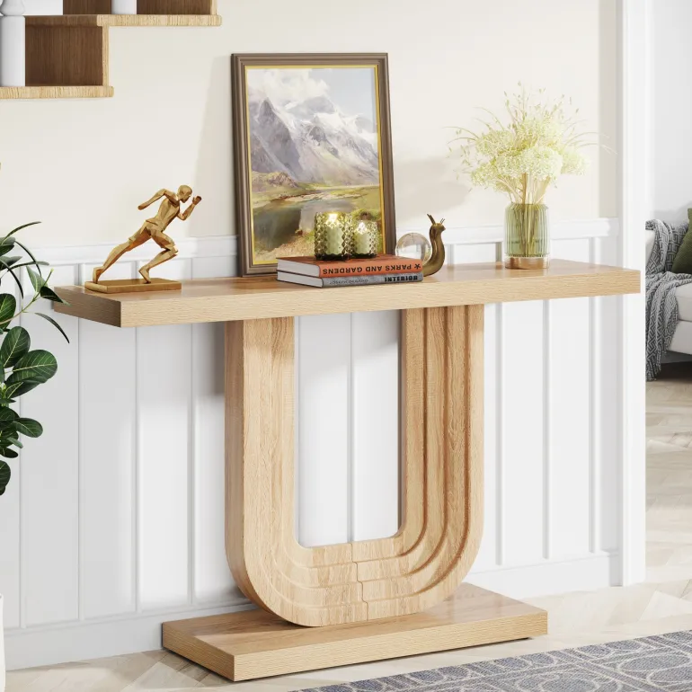 Clearance Tribesigns Farmhouse Console Table, 39" Wood Entryway Table with Geometric Base
