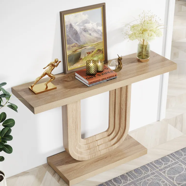 Clearance Tribesigns Farmhouse Console Table, 39" Wood Entryway Table with Geometric Base