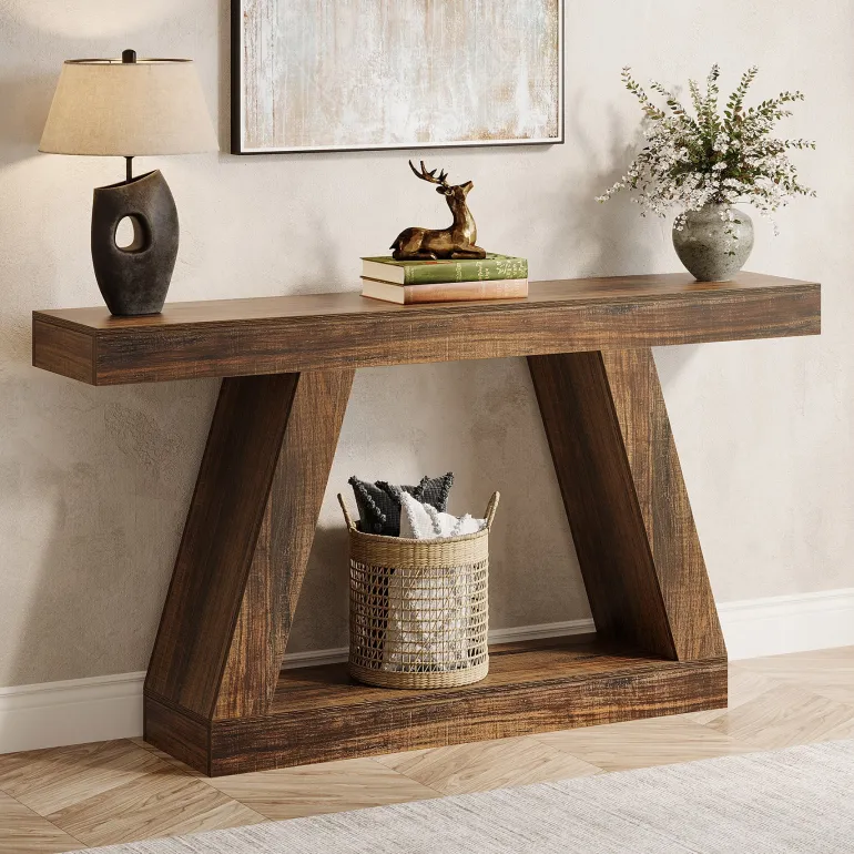 New Tribesigns Farmhouse Console Table, 55" Sofa Table with Storage