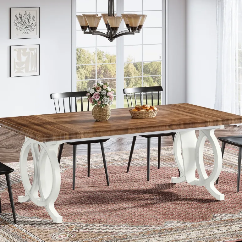 Discount Tribesigns Farmhouse Dining Table, 70.8" Wood Kitchen Table For 6 People