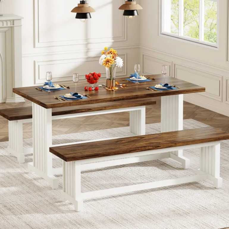 Flash Sale Tribesigns Farmhouse Dining Table Set, 47" Kitchen Table with 2 Benches