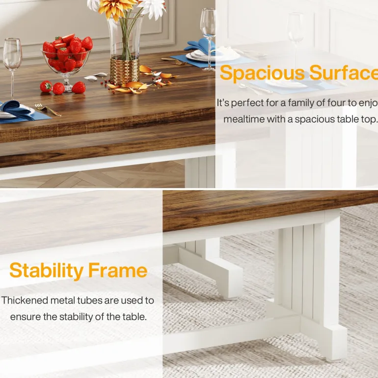 Flash Sale Tribesigns Farmhouse Dining Table Set, 47" Kitchen Table with 2 Benches