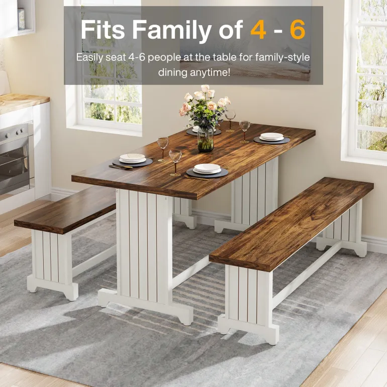Flash Sale Tribesigns Farmhouse Dining Table Set, 47" Kitchen Table with 2 Benches