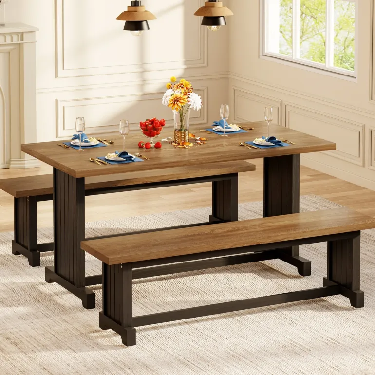 Flash Sale Tribesigns Farmhouse Dining Table Set, 47" Kitchen Table with 2 Benches