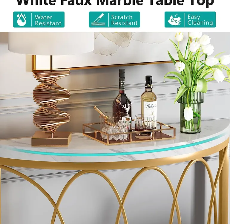 Fashion Tribesigns Faux Marble Console Table, 43" Half Moon Sofa Entryway Table
