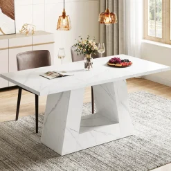 Cheap Tribesigns Faux Marble Dining Table, 63" Kitchen Table for 4 to 6 People