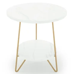 New Tribesigns Faux Marble End Table, 2 - Tier Round Sofa Bedside Table with Shelves