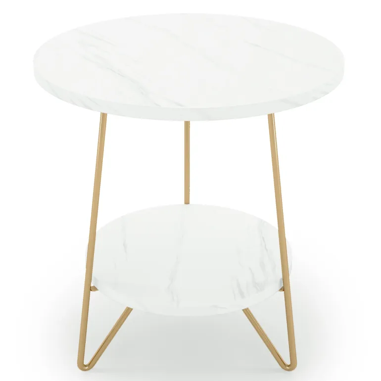 New Tribesigns Faux Marble End Table, 2 - Tier Round Sofa Bedside Table with Shelves
