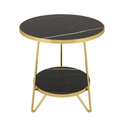 New Tribesigns Faux Marble End Table, 2 - Tier Round Sofa Bedside Table with Shelves