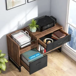 Best Sale Tribesigns File Cabinet, Rustic Lateral Filing Cabinet with 2 Drawers