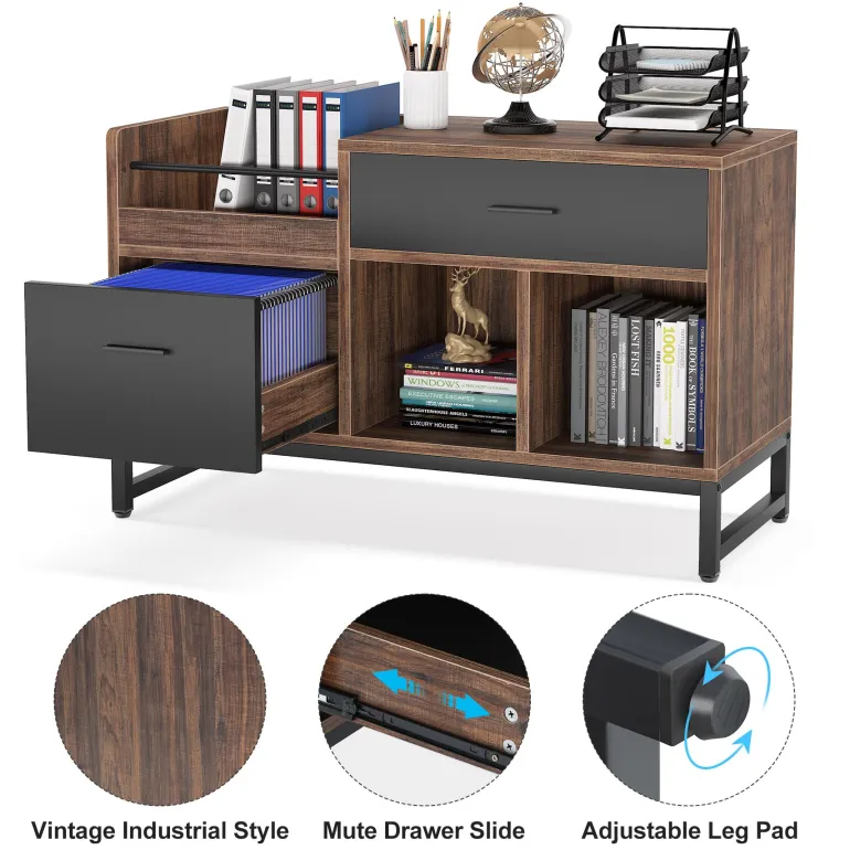 Best Sale Tribesigns File Cabinet, Rustic Lateral Filing Cabinet with 2 Drawers