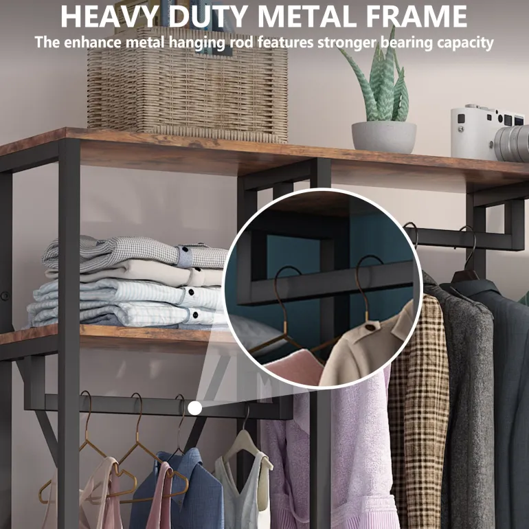 Cheap Tribesigns Freestanding Closet Organizer, Industrial 3 Rod Garment Rack