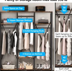 Cheap Tribesigns Freestanding Closet Organizer, Industrial 3 Rod Garment Rack