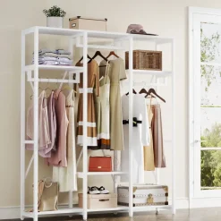 Cheap Tribesigns Freestanding Closet Organizer, Industrial 3 Rod Garment Rack