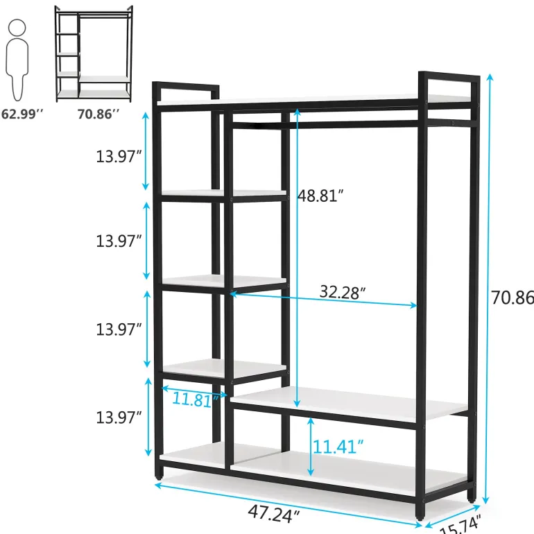 Discount Tribesigns Freestanding Closet Organizer, Garment Rack with 6 Shelves