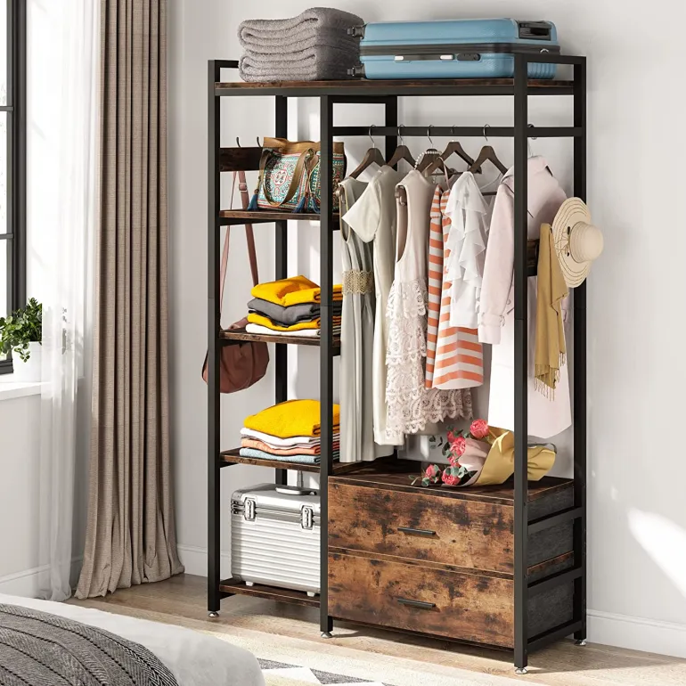 New Tribesigns Freestanding Closet Organizer, Garment Rack with 2 Fabric Drawers