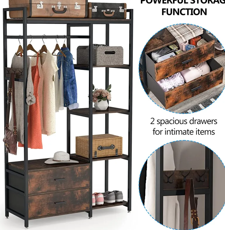 New Tribesigns Freestanding Closet Organizer, Garment Rack with 2 Fabric Drawers