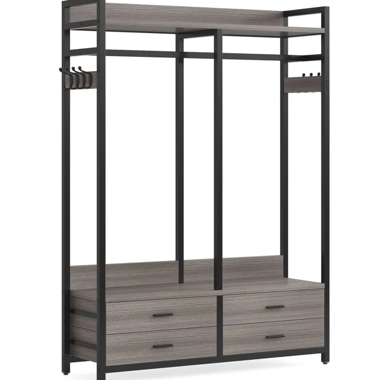 Best Tribesigns Freestanding Closet Organizer, Garment Rack with Drawers & Shelves