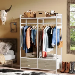 Best Tribesigns Freestanding Closet Organizer, Garment Rack with Drawers & Shelves