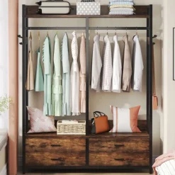 Best Tribesigns Freestanding Closet Organizer, Garment Rack with Drawers & Shelves