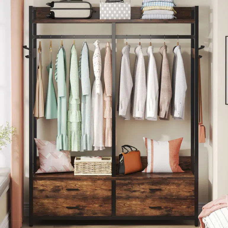 Best Tribesigns Freestanding Closet Organizer, Garment Rack with Drawers & Shelves