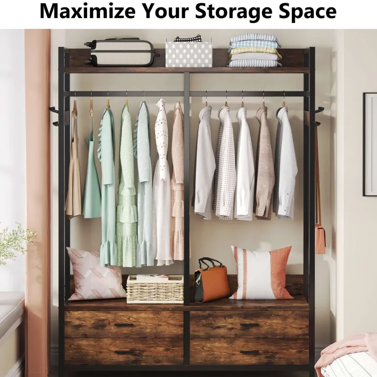 Best Tribesigns Freestanding Closet Organizer, Garment Rack with Drawers & Shelves