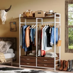 Best Tribesigns Freestanding Closet Organizer, Garment Rack with Drawers & Shelves