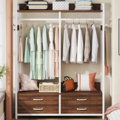 Best Tribesigns Freestanding Closet Organizer, Garment Rack with Drawers & Shelves