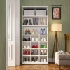New Tribesigns Freestanding Shoe Cabinet, 24 Pair Shoe Rack with Side Hooks