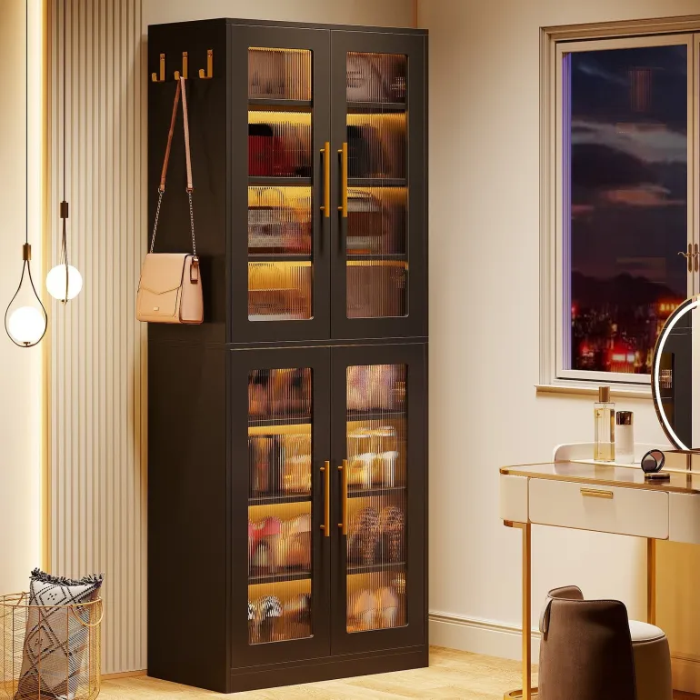 Shop Tribesigns Freestanding Shoe Cabinet with Acrylic Doors and LED Lights