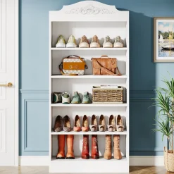Shop Tribesigns Freestanding Shoe Cabinet, 72.8" Wood 5 Tiers Shoe Storage Rack