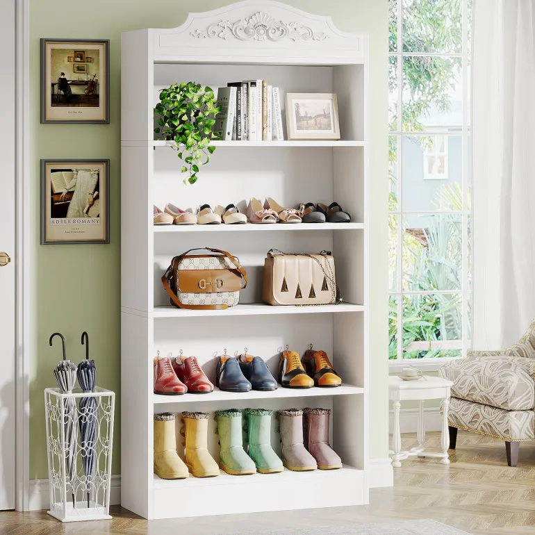 Shop Tribesigns Freestanding Shoe Cabinet, 72.8" Wood 5 Tiers Shoe Storage Rack