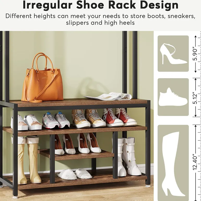Clearance Tribesigns Front view of 's Coat Rack Shoe Bench, Entryway Hall Tree with Hooks & Shelves.