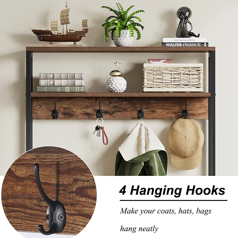 Clearance Tribesigns Front view of 's Coat Rack Shoe Bench, Entryway Hall Tree with Hooks & Shelves.