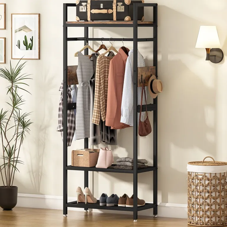 Best Sale Tribesigns Front view of 's Freestanding Closet Organizer, Small Entryway Coat Garments Rack, showcasing its minimalist design and space-saving features.