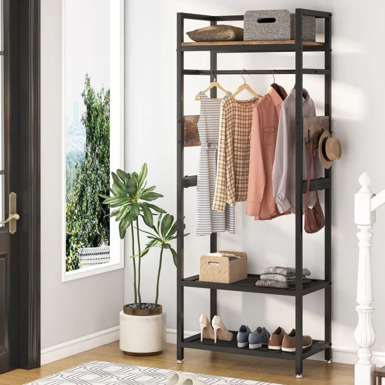 Best Sale Tribesigns Front view of 's Freestanding Closet Organizer, Small Entryway Coat Garments Rack, showcasing its minimalist design and space-saving features.