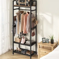 Best Sale Tribesigns Front view of 's Freestanding Closet Organizer, Small Entryway Coat Garments Rack, showcasing its minimalist design and space-saving features.
