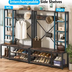 Outlet Tribesigns Front view of ‘s Freestanding Coat Rack Shoe Bench, 4-in-1 Entryway Hall Tree with Shelves.