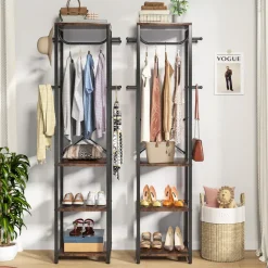 Cheap Tribesigns Full-frontal shot of 's Coat Rack, Freestanding Corner Hall Tree with 4 Shelves 8 Hooks.