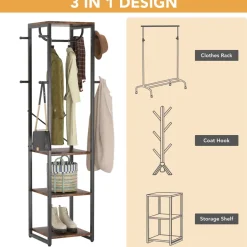 Cheap Tribesigns Full-frontal shot of 's Coat Rack, Freestanding Corner Hall Tree with 4 Shelves 8 Hooks.