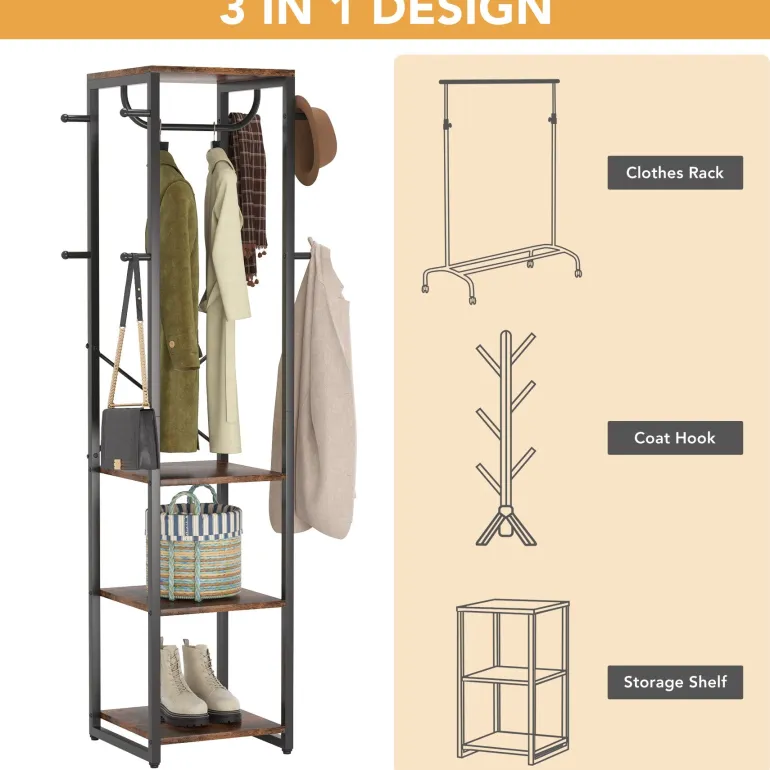 Cheap Tribesigns Full-frontal shot of 's Coat Rack, Freestanding Corner Hall Tree with 4 Shelves 8 Hooks.