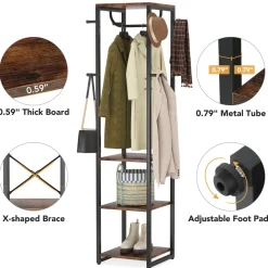 Cheap Tribesigns Full-frontal shot of 's Coat Rack, Freestanding Corner Hall Tree with 4 Shelves 8 Hooks.