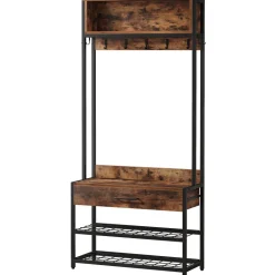 Online Tribesigns Full-frontal shot of 's Industrial Coat Rack Shoe Bench, Entryway Hall Tree with Drawer & Hooks.